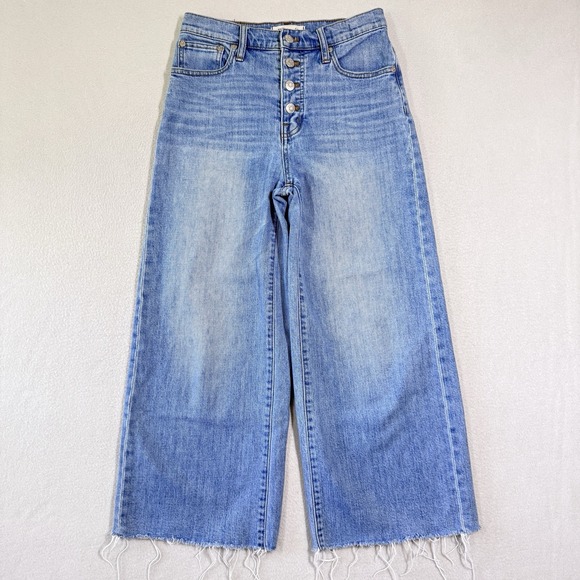 Madewell Denim - Madewell Jeans Womens 26 Wide Leg Crop Exposed Button Fly Raw Hem Stretch Denim